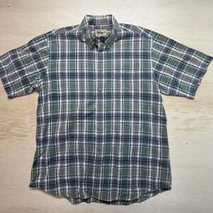 Woolrich Mens Size L Large Short Sleeve Button-Down Green Plaid Shirt